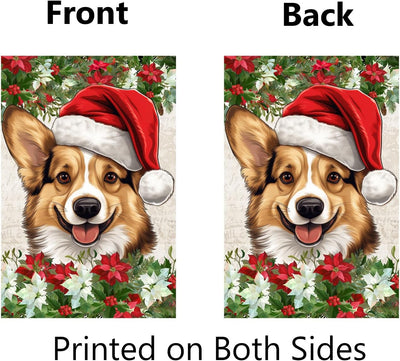 Bandera jardín perro corgi navidad 12x18pulg doble cara