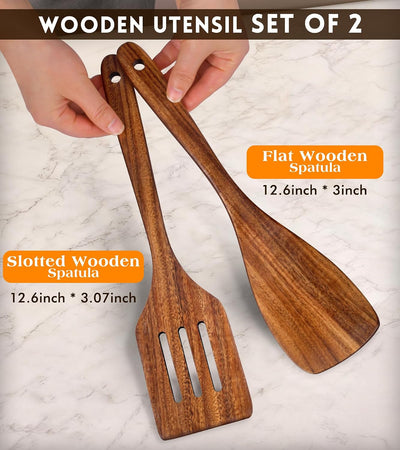 2 Espátulas Madera Acacia para Cocina con Volteador