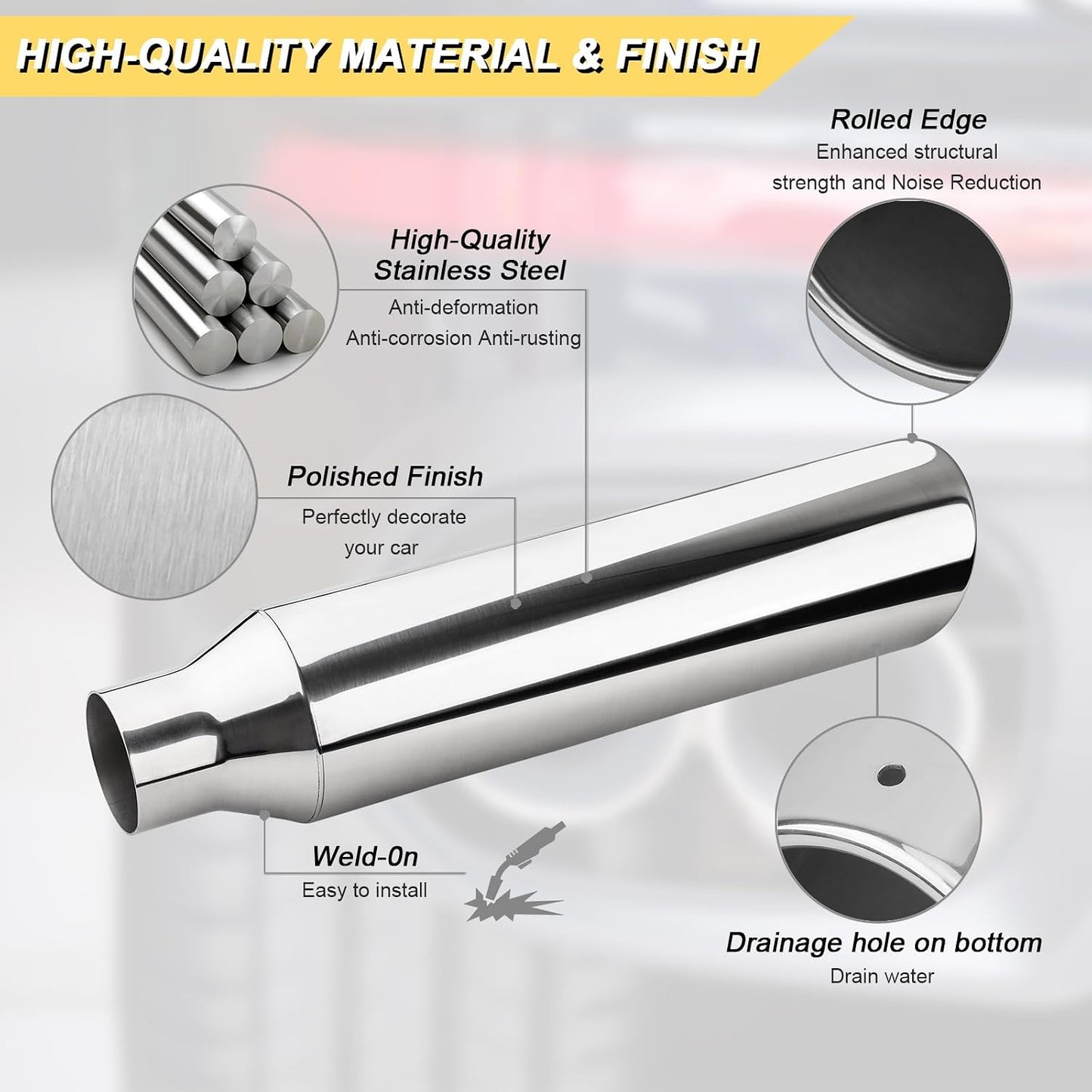 Punta escape 2.5x4" tubo acero inox 17" soldadura