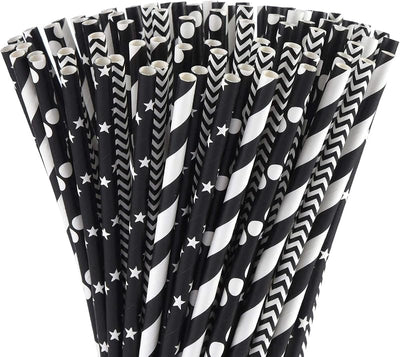 Pajitas papel negro biodegradables ondas 100 estrellas