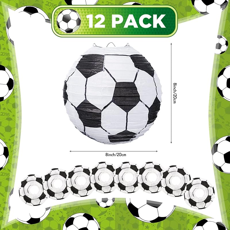 12 Linternas papel fútbol 8pulg decoración fiesta cumpleaños