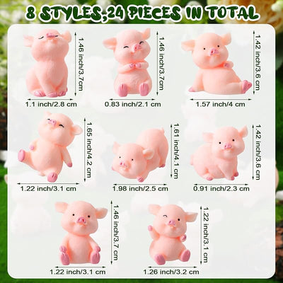 24 Pzas Figuras Cerdo Resina para Cupcakes Decoración