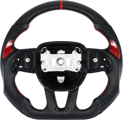 Volante fibra carbono 3K cuero perforado forma D Dodge Jeep