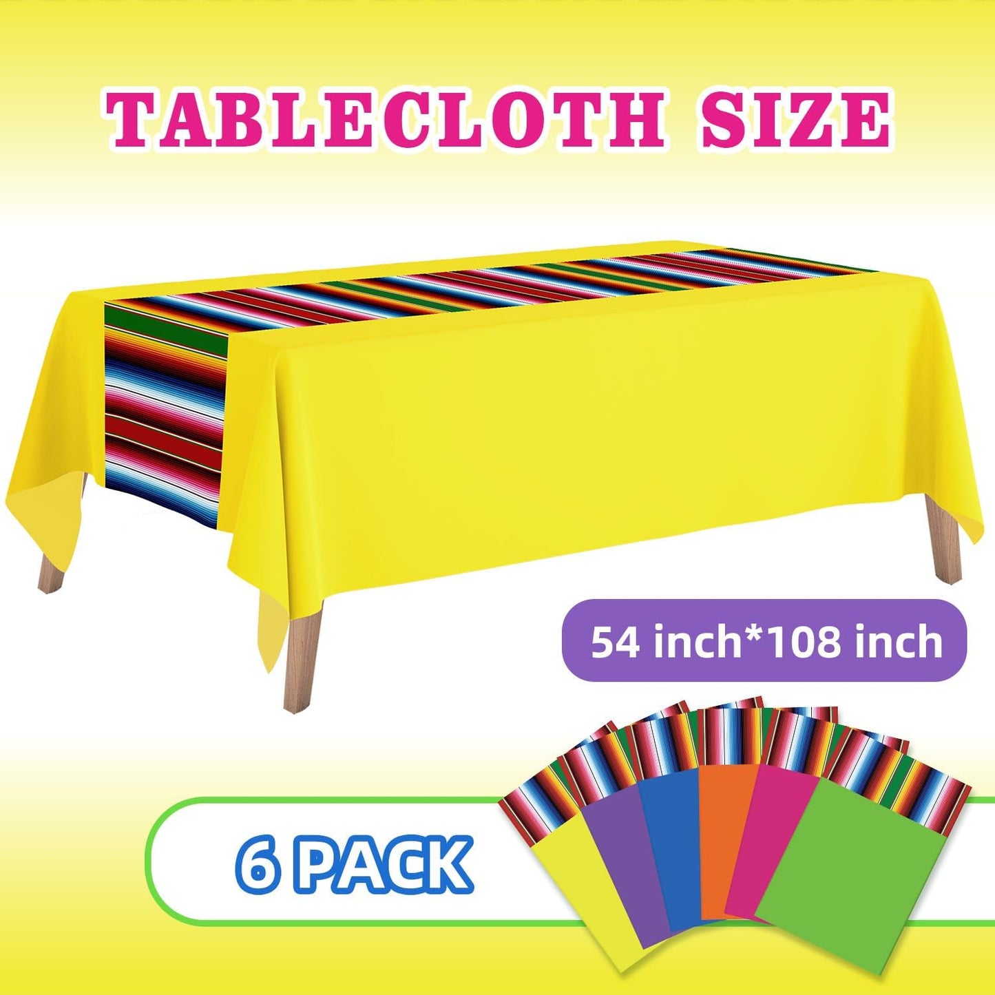 6 Manteles Fiesta Mexicana 108x54pulg Cinco de Mayo 6 Colores