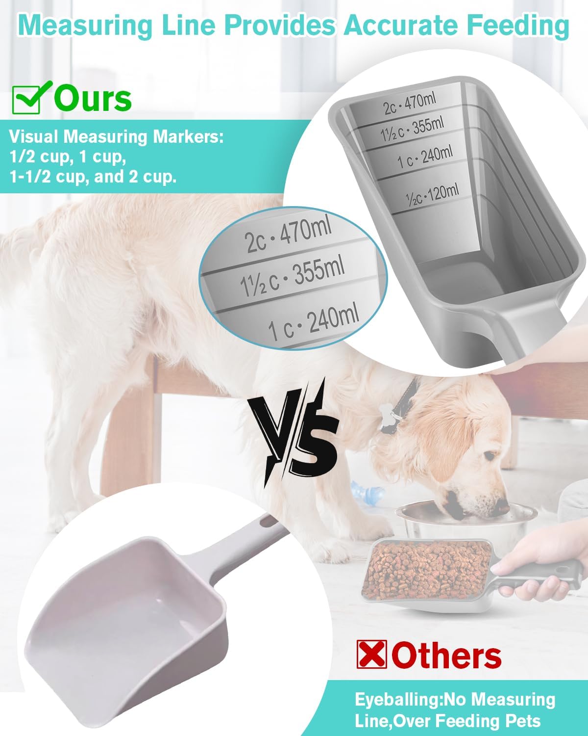 Pala 2 tazas para perros con cuchara plástica medidor