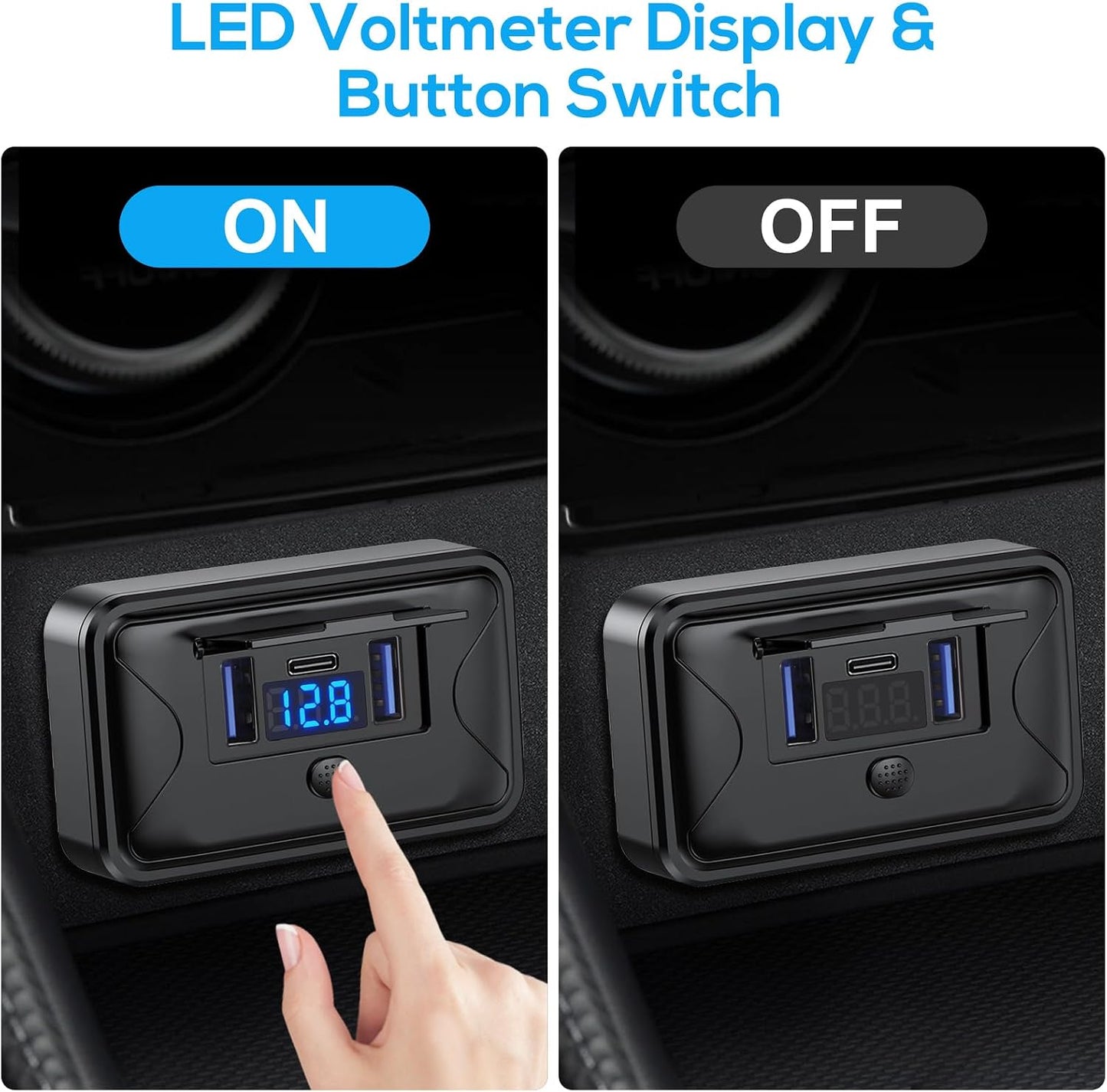 Panel carga USB doble 18W 36W USB C con voltímetro LED coche