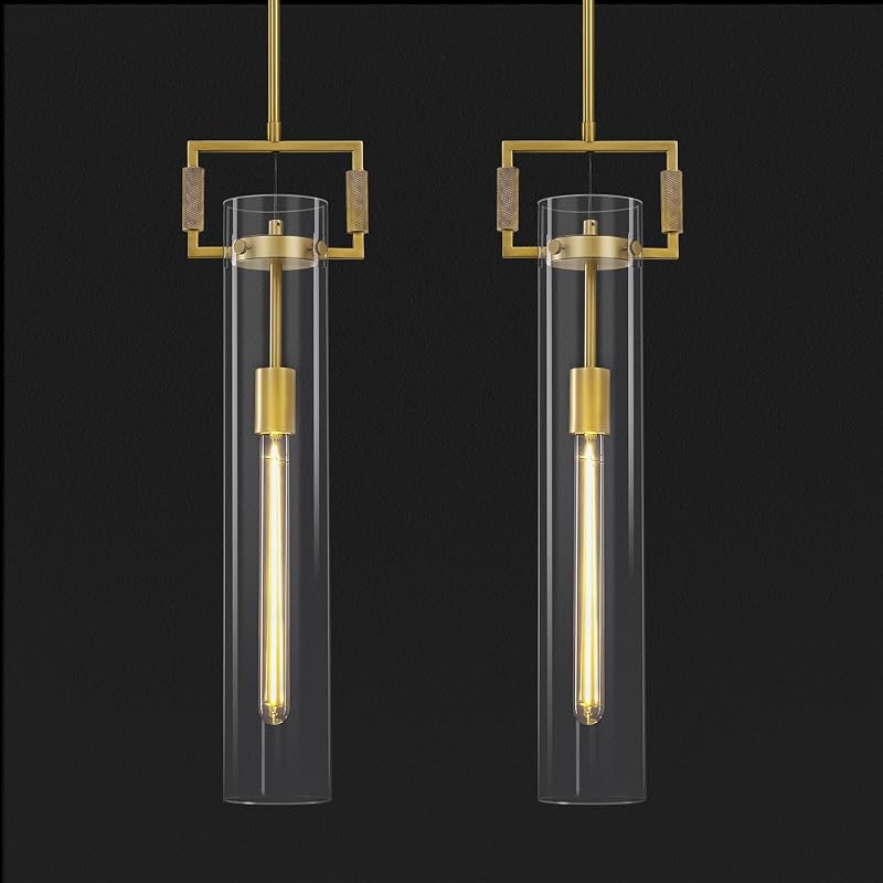2 Lámparas Colgantes Modernas Doradas 21.6'' para Isla