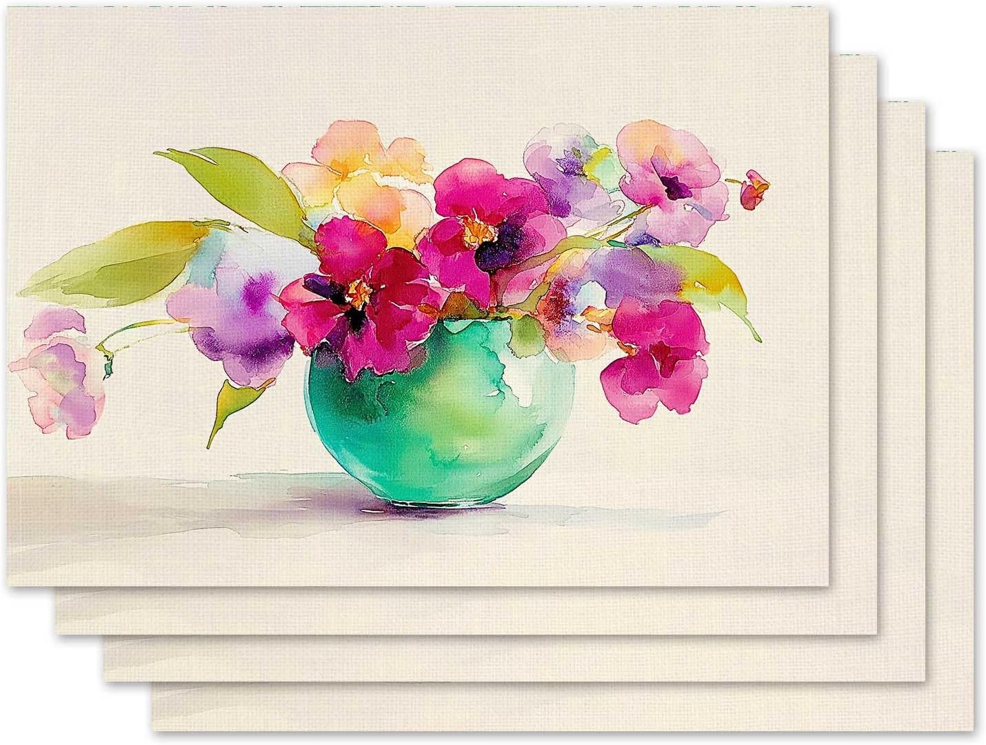 Set 4 servilletas flores burlap 12x18 pulg para mesa