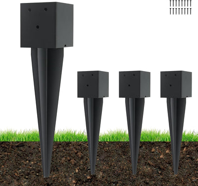 4 Pzas Anclajes poste cerca 4x4 pulg estacas metal negro