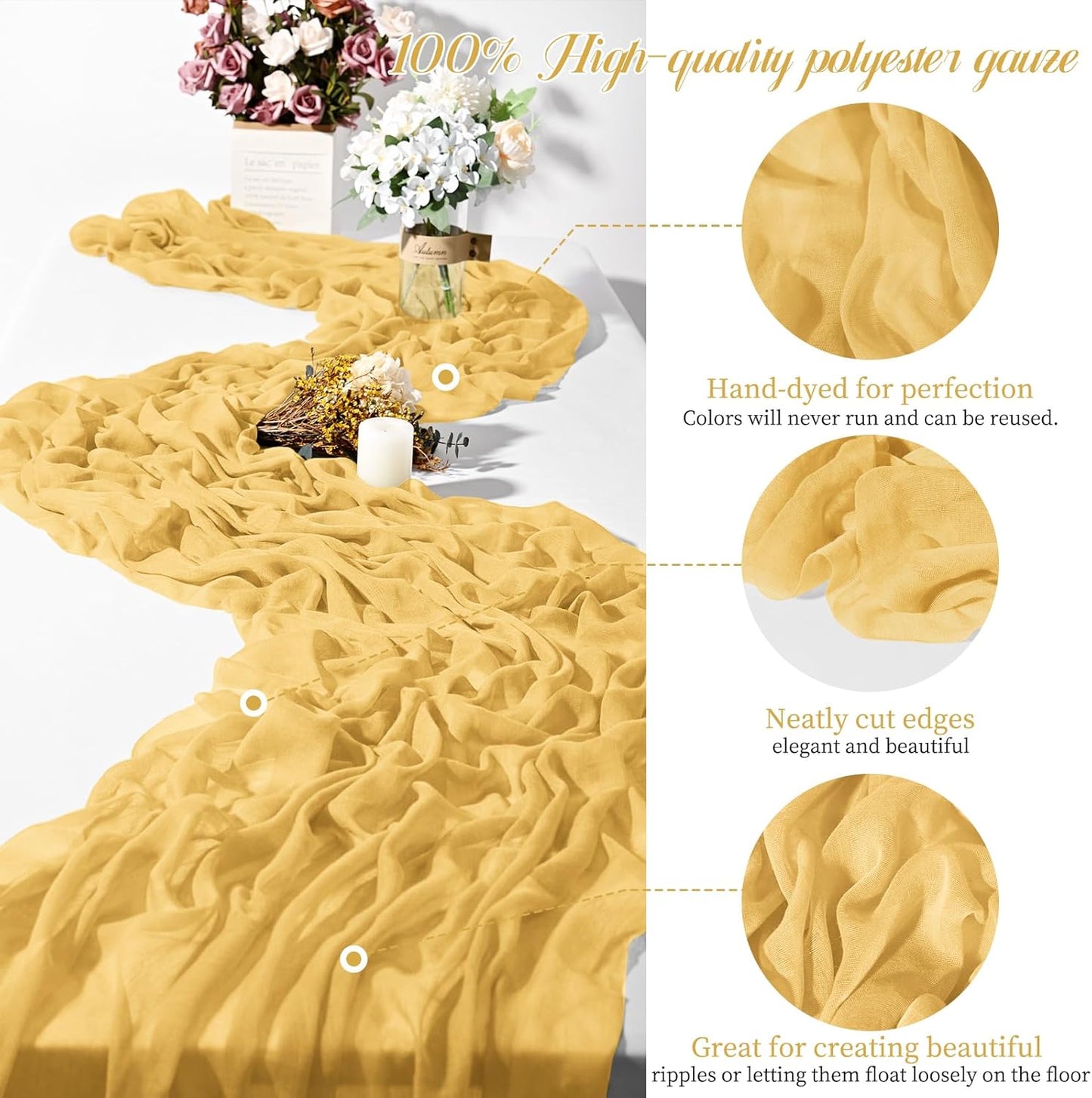 Mesa Estopilla Dorada 10ft Gasas Rústicas Boda