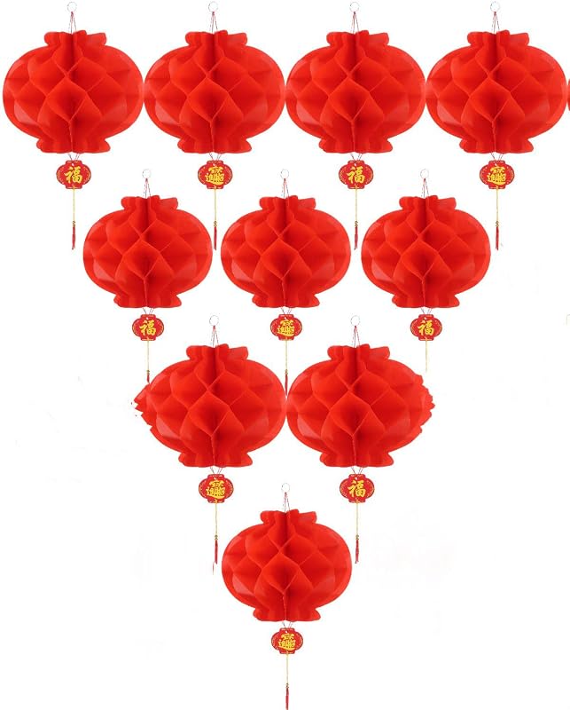 Faroles colgantes papel rojo 10 pzas 12pulg