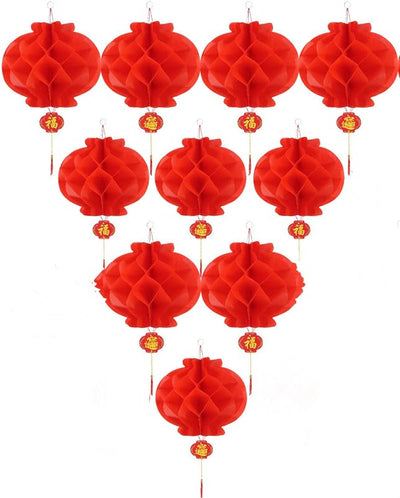 Faroles colgantes papel rojo 10 pzas 12pulg