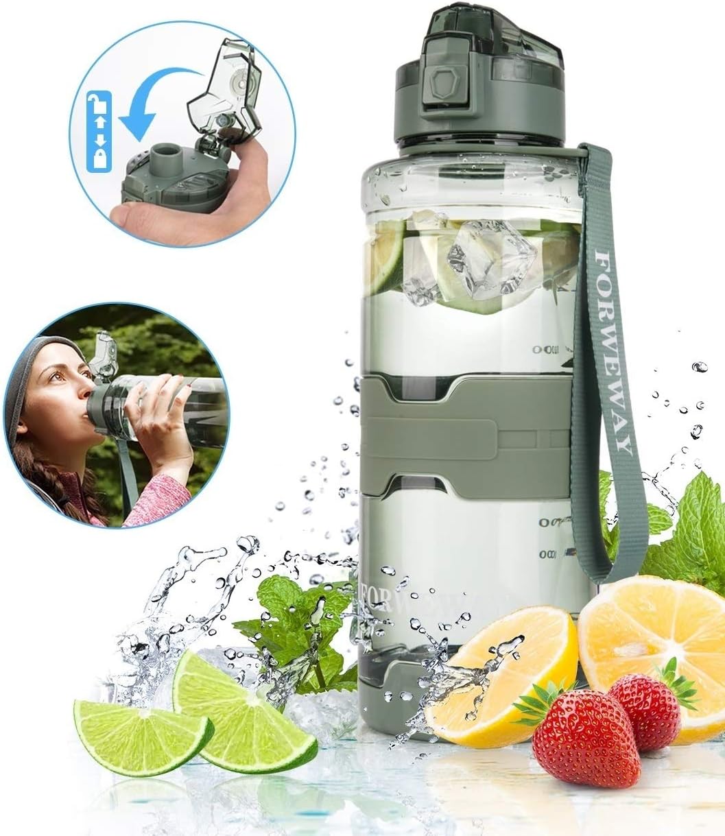 Botella agua deportiva Tritan 1.5L sin BPA filtro reutiliz.