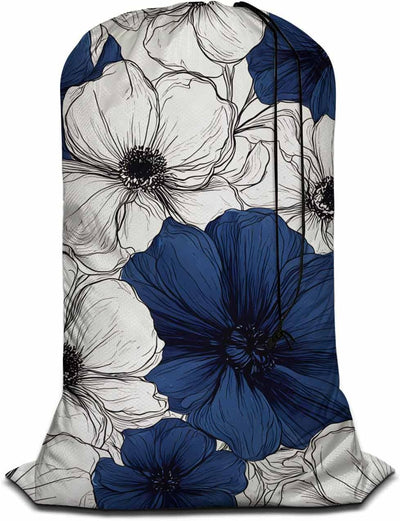 Bolsa poliéster resistente con cordón floral azul