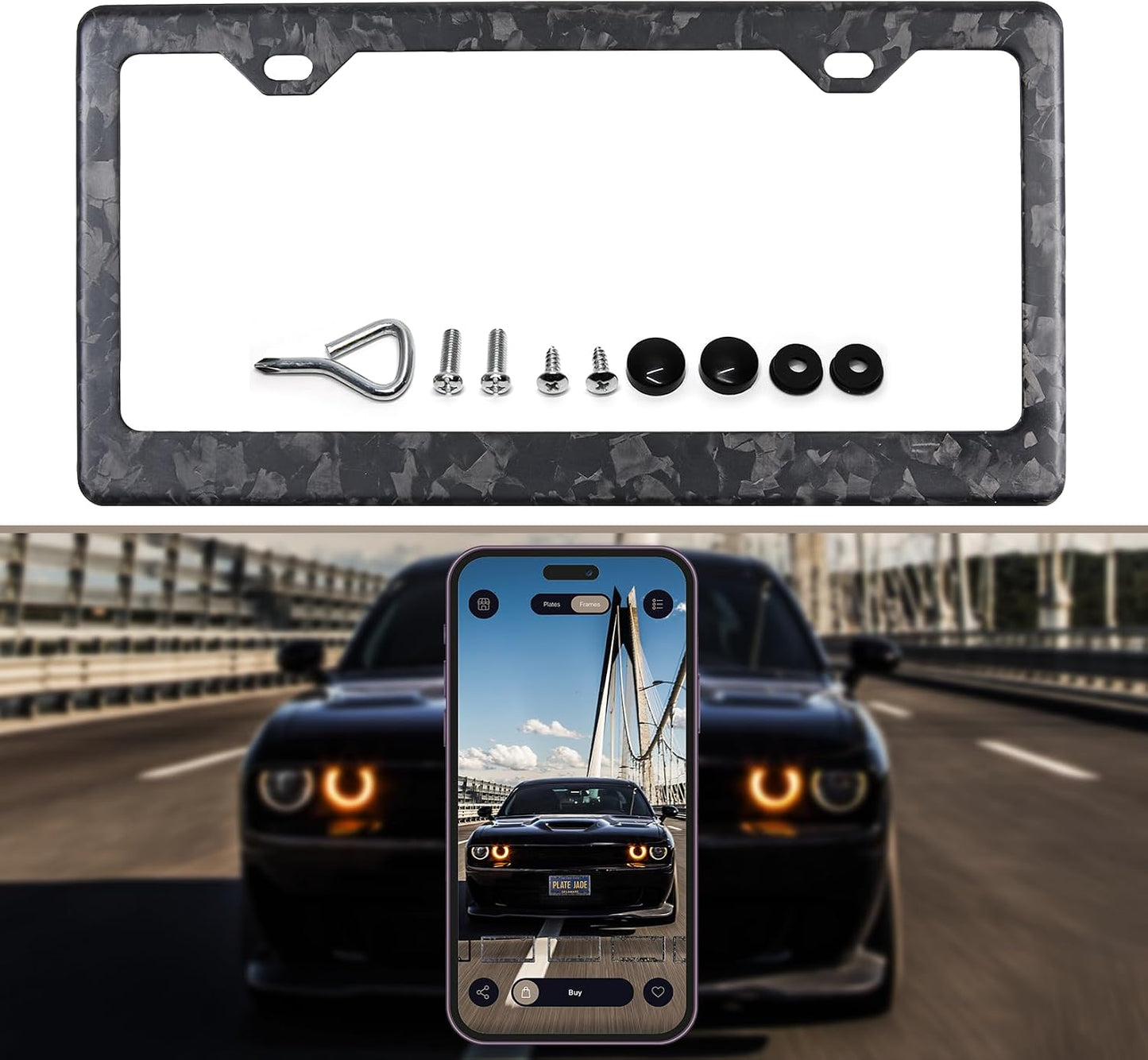 Marco placa auto fibra carbono 3k tejido ajuste universal