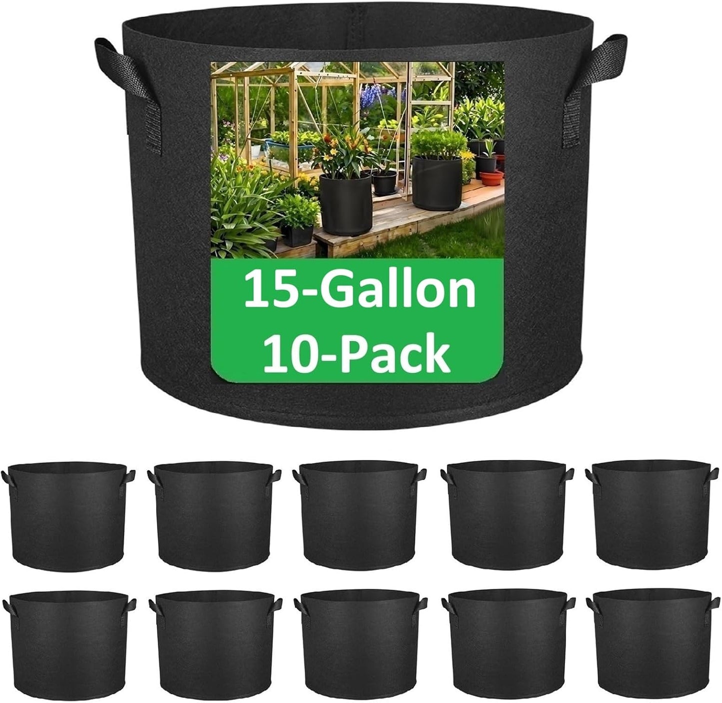 10 Pzas Bolsas Cultivo 15gal Tela Aireación Asa Negro