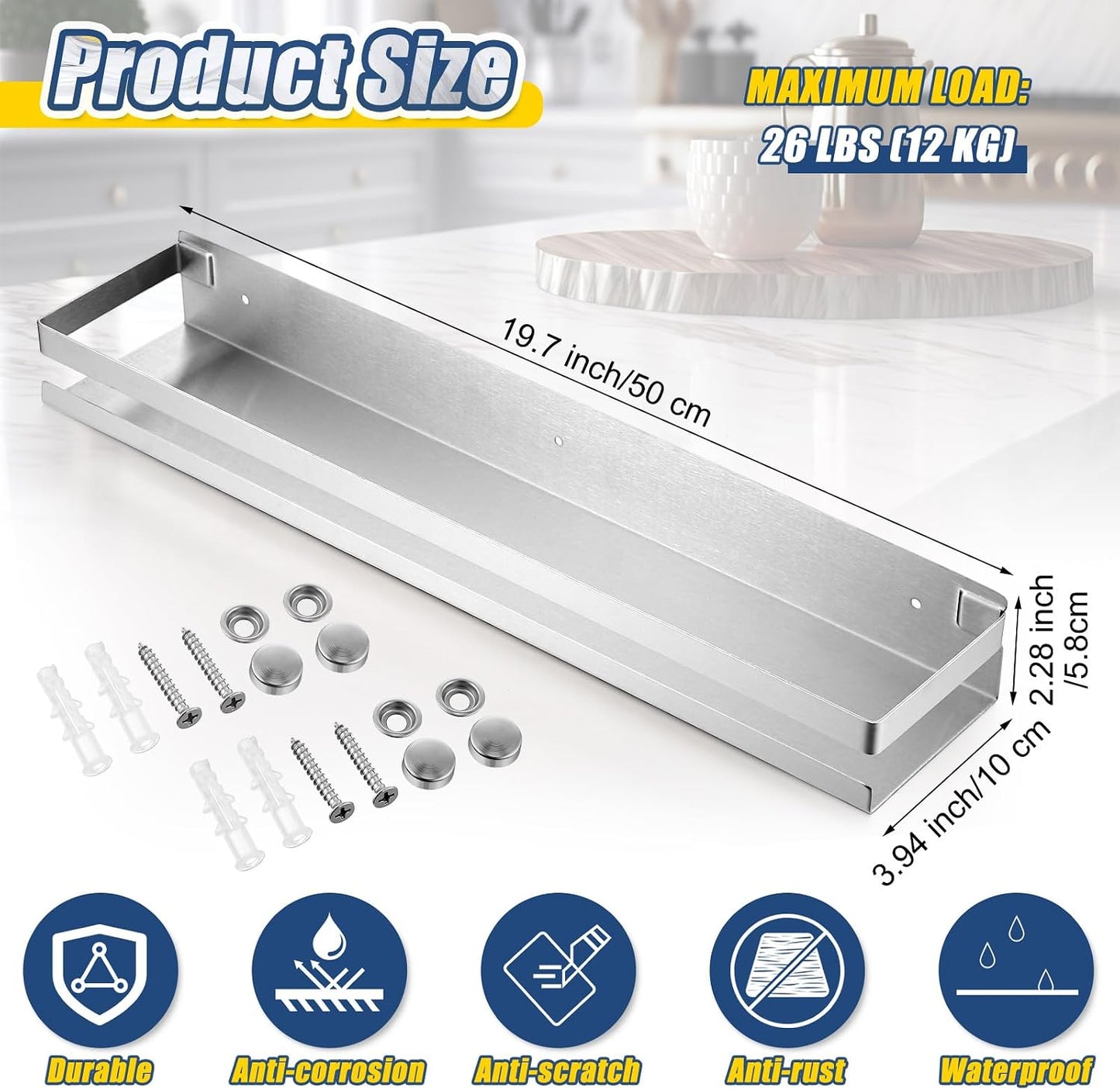 2 Pzas Estantes Acero Inox Baño Ducha Flotantes