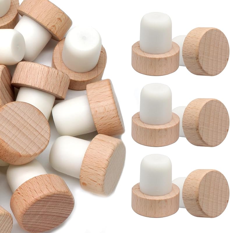 24 Tapones Vino Forma T Reutilizables Madera Goma