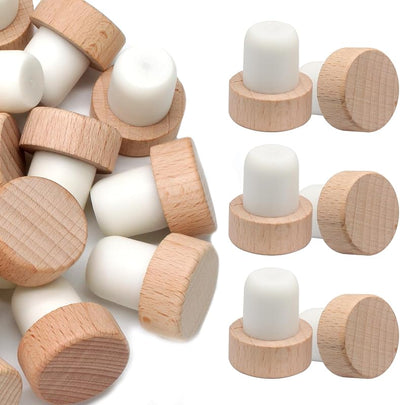 24 Tapones Vino Forma T Reutilizables Madera Goma