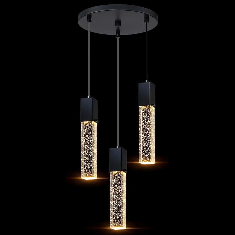 Lámpara colgante isla cocina cristal 3 luces negro