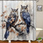 Juego cortinas ducha búhos azules estilo acuarela 70x70pulg