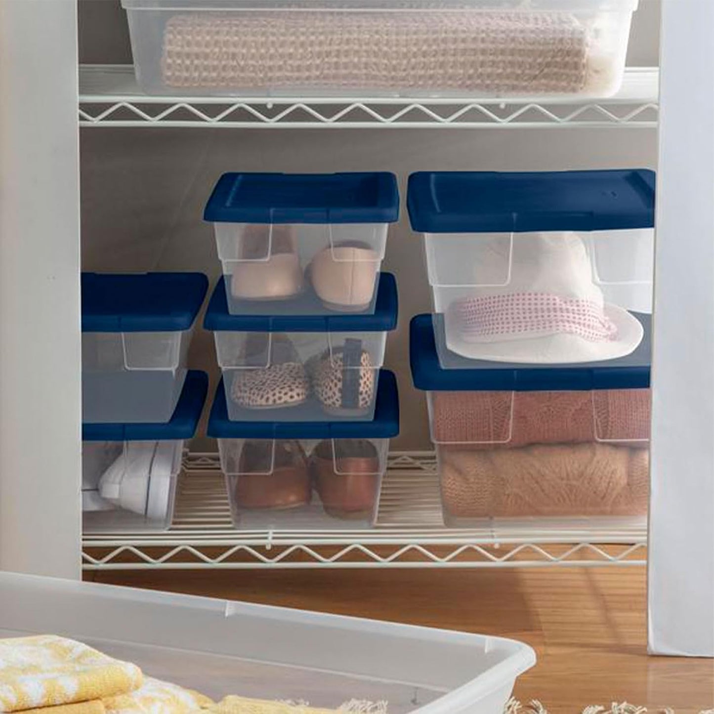 2 Contenedores Plástico Transparente 16qt Azul Marino