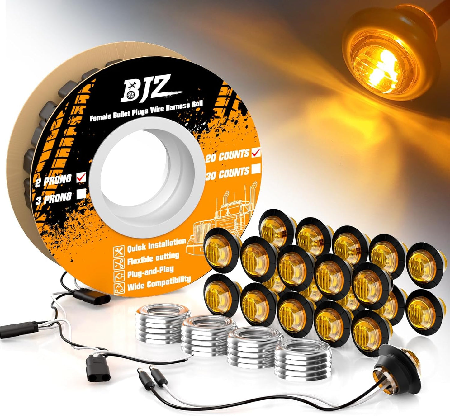 20 Luces LED señalización lateral 3/4" ámbar acero inox