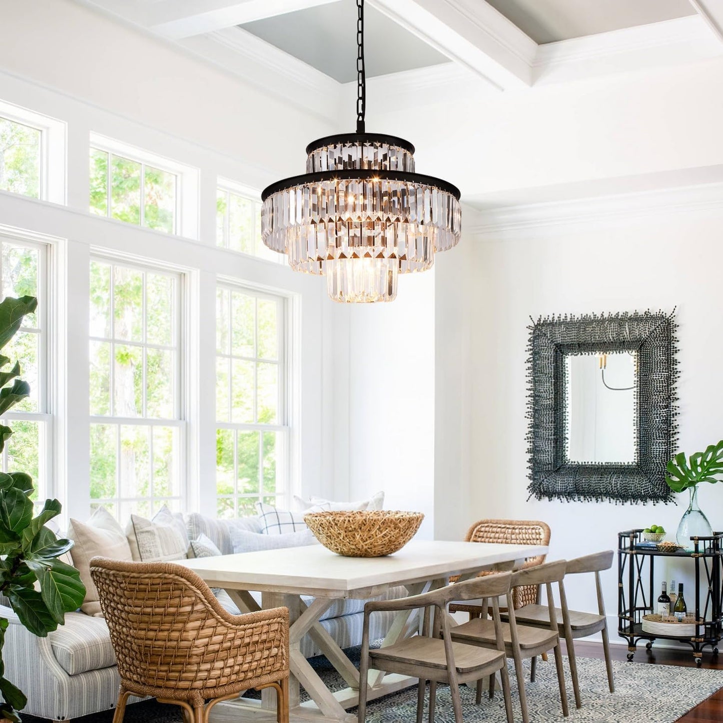 Candelabro cristal negro moderno 20pulg para comedor