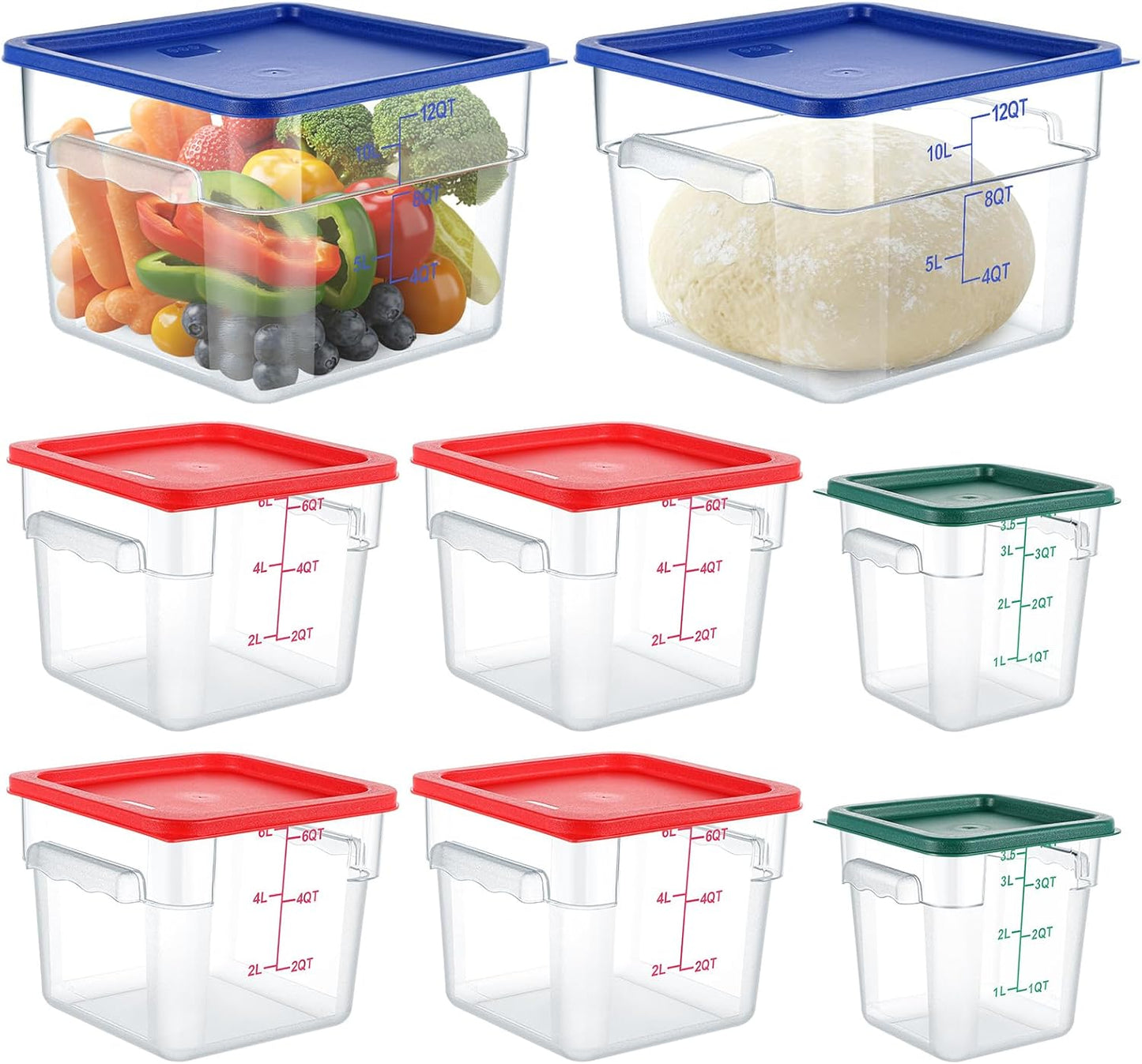 Set 8 Recipientes Cuadrados 6qt Polycarbonato con Tapa