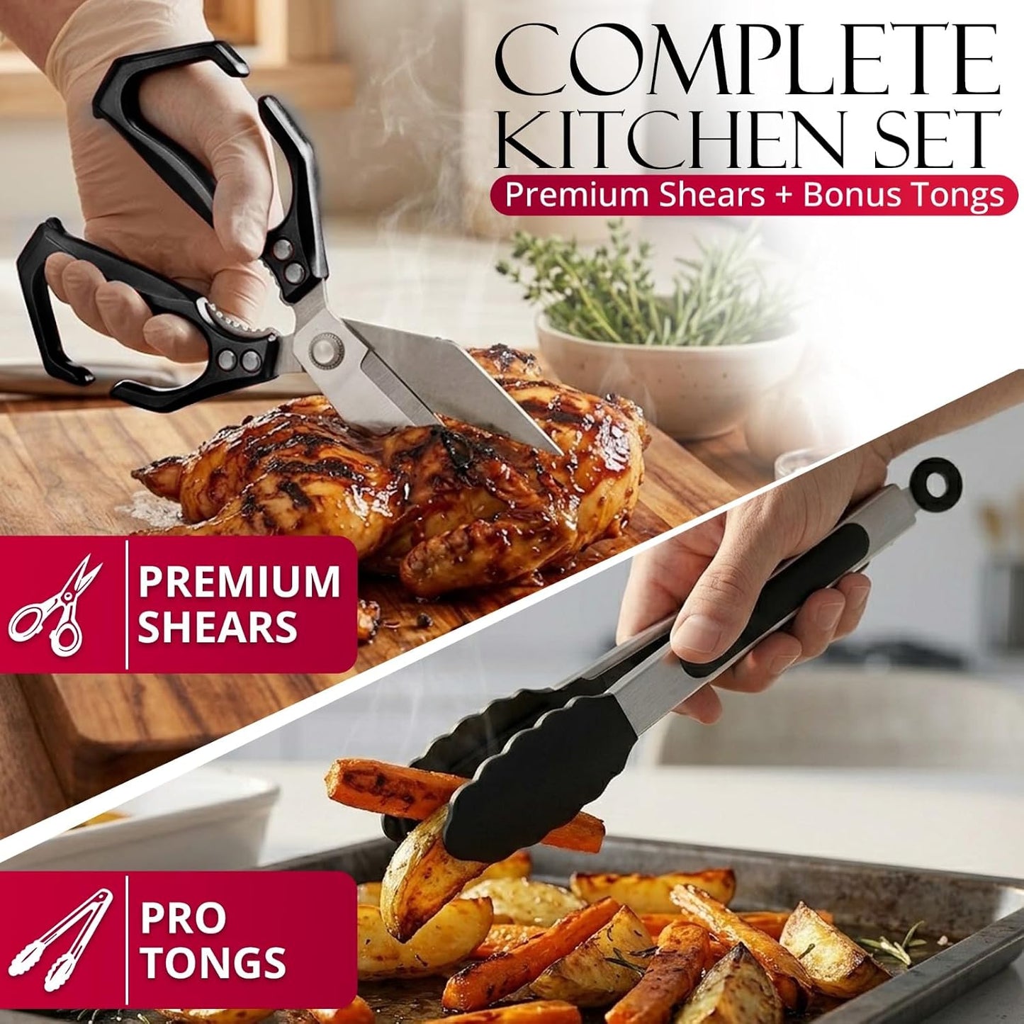 Juego tijeras y pinzas cocina acero inox 3CR13 para carne y huesos