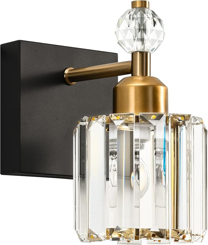 Lámpara aplique pared moderna negro oro pantalla cristal
