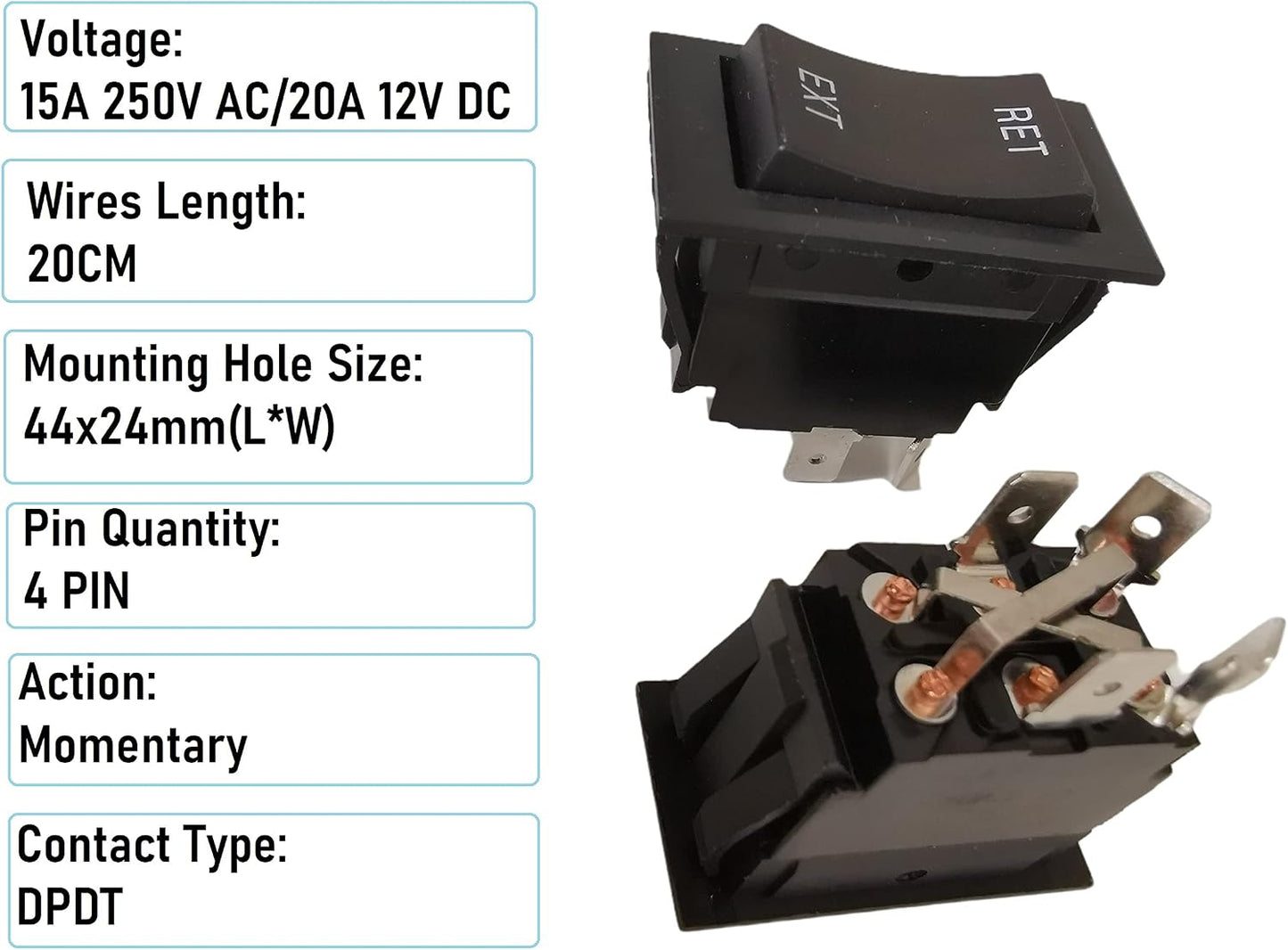 Interruptor basculante 12V 20A con cables puente