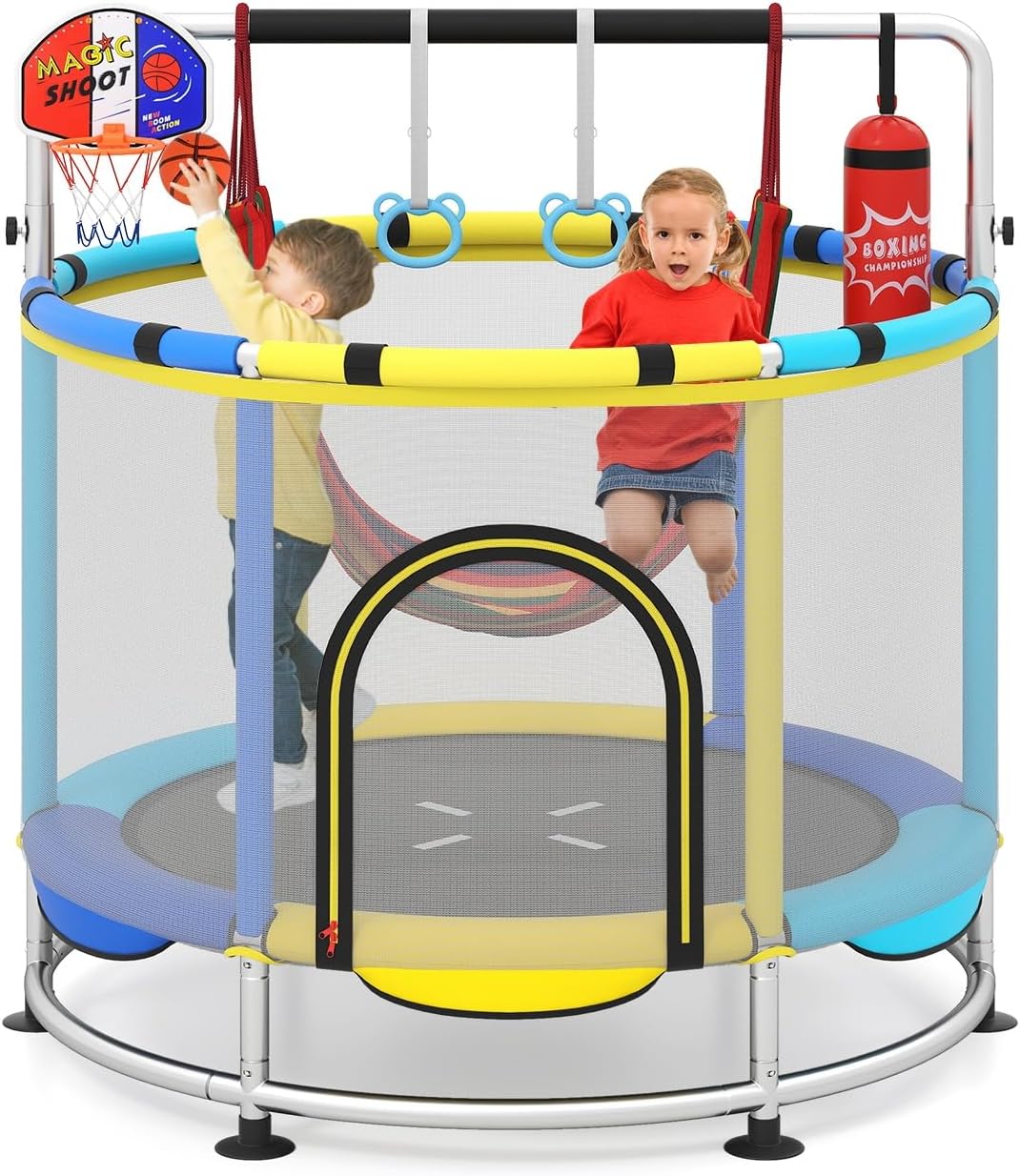 Trampolín 55" para niños con red seguridad y aro baloncesto