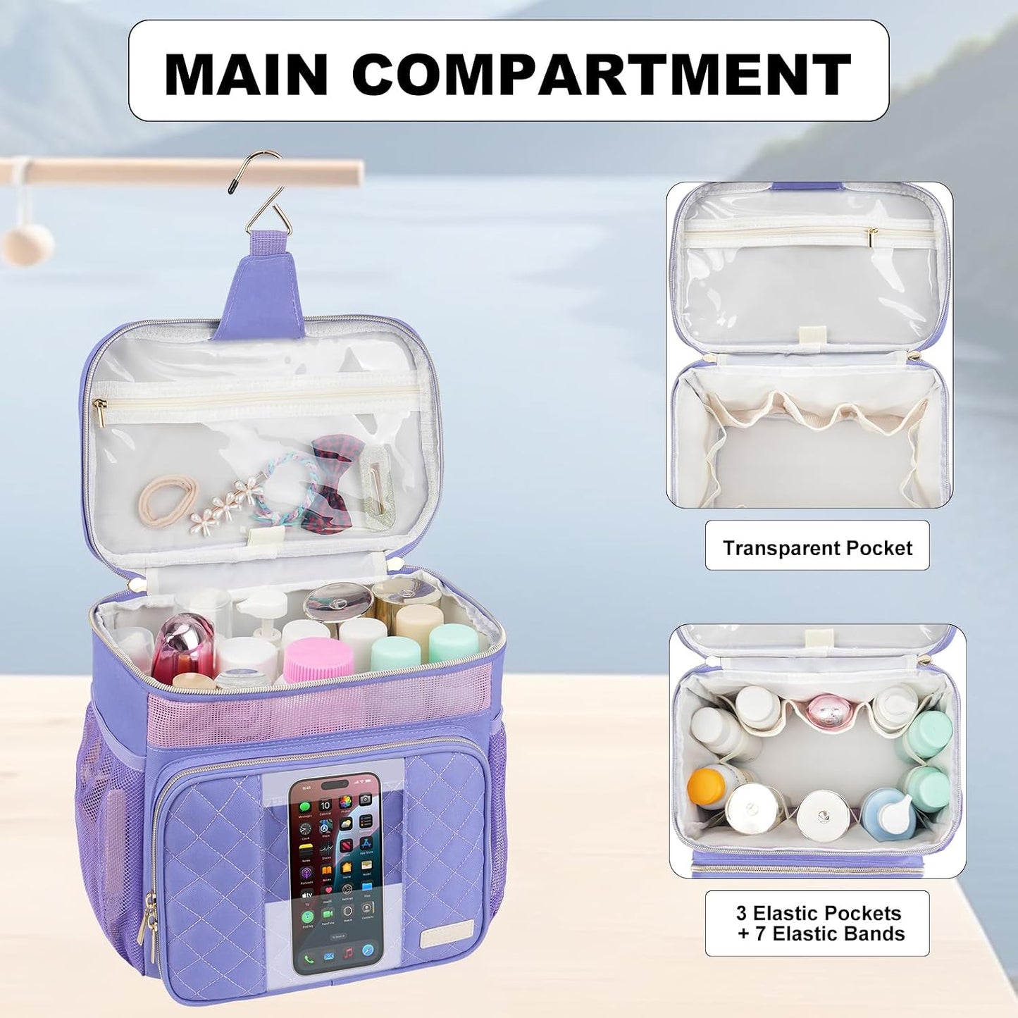 Bolsa colgante ducha con base malla secado rápido