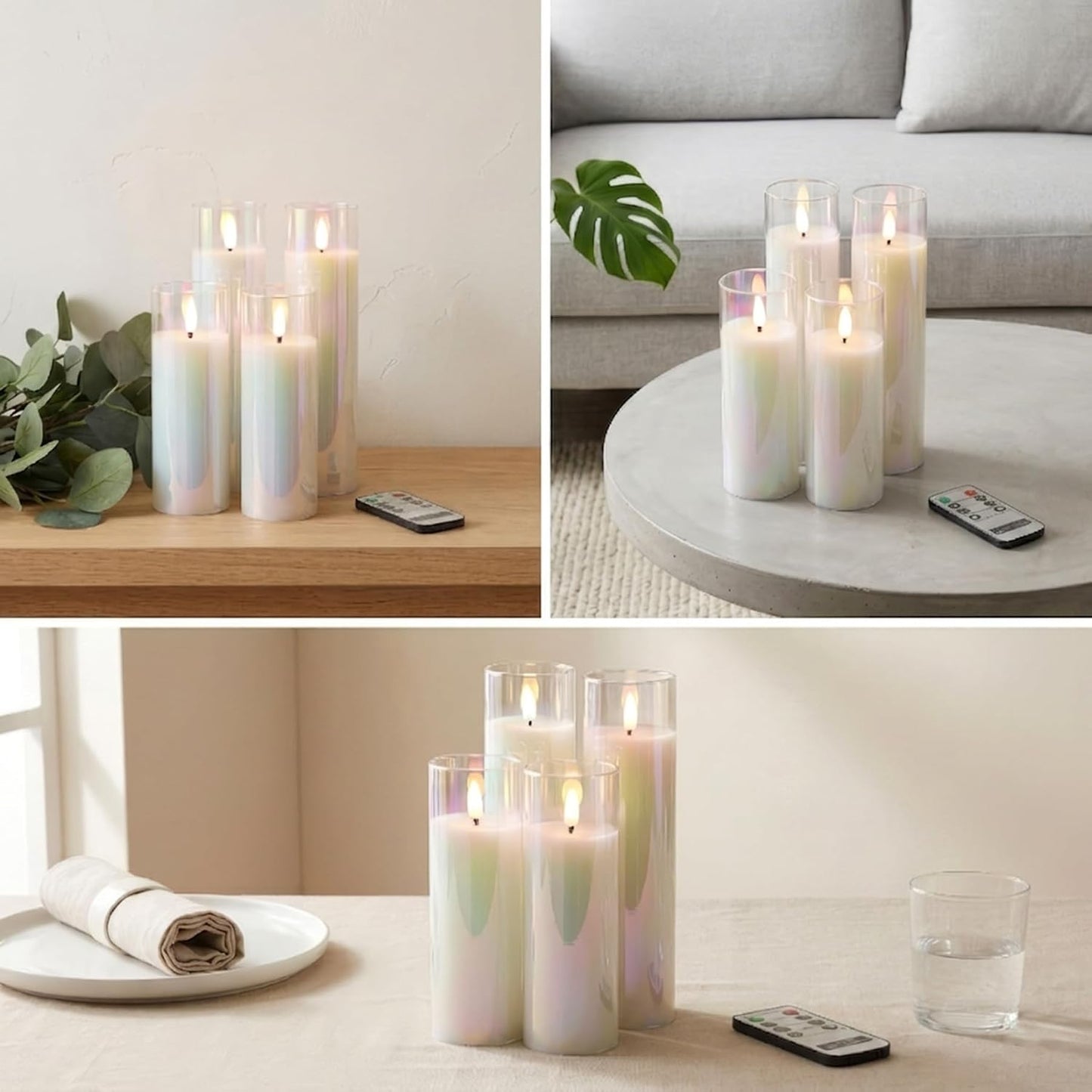 Velas LED vidrio con pilas luz blanca cálida set 4
