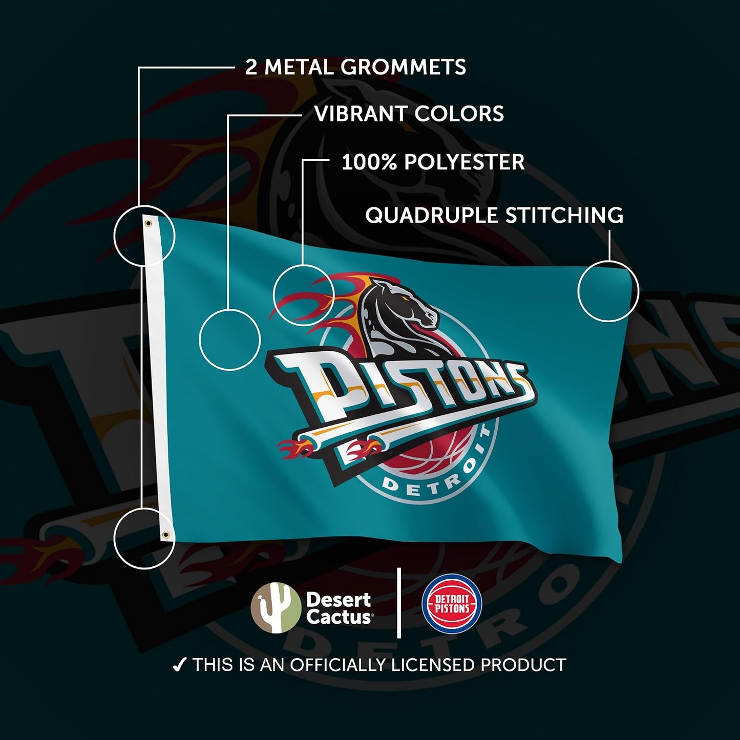 Bandera Detroit Pistons NBA 3x5ft poliéster