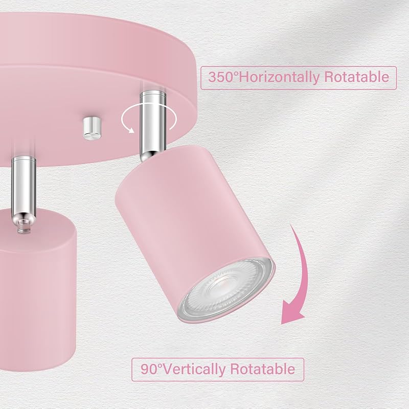 3 Luminarias Riel Led Rosa Ajustables para Niña