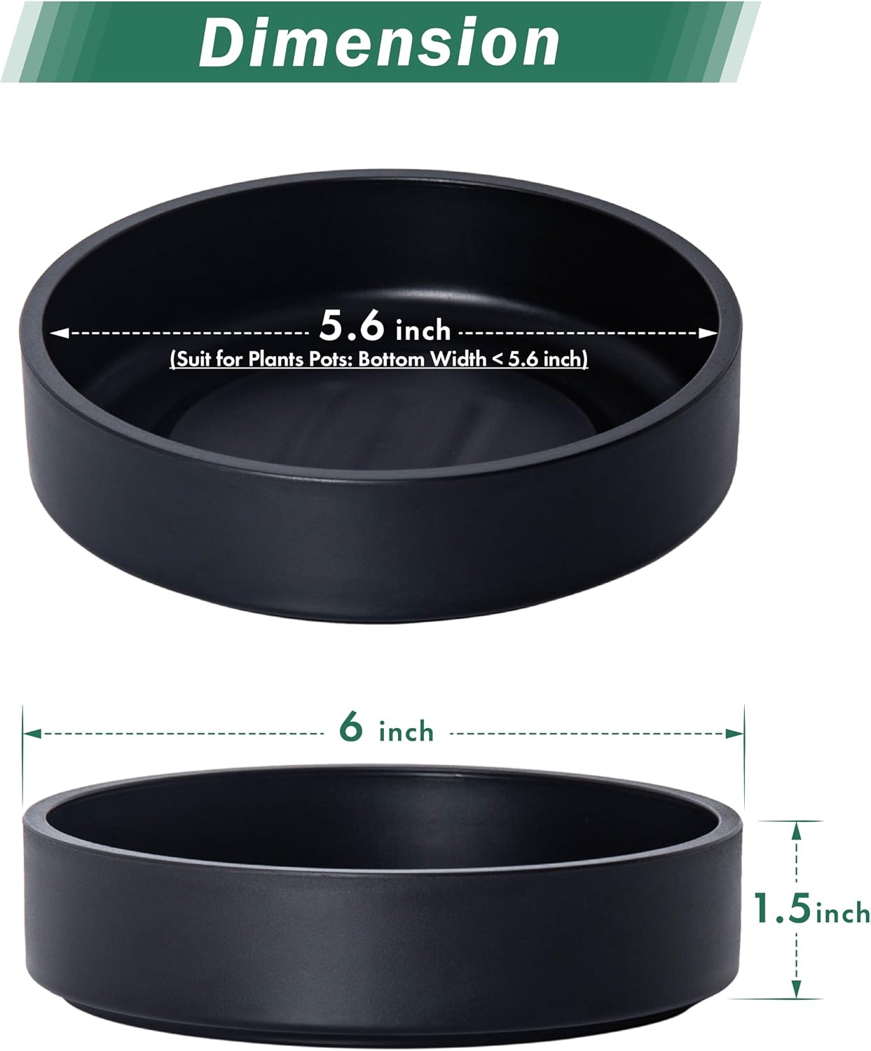 Bandeja drenaje plantas plástico 6" set 2 negro mate