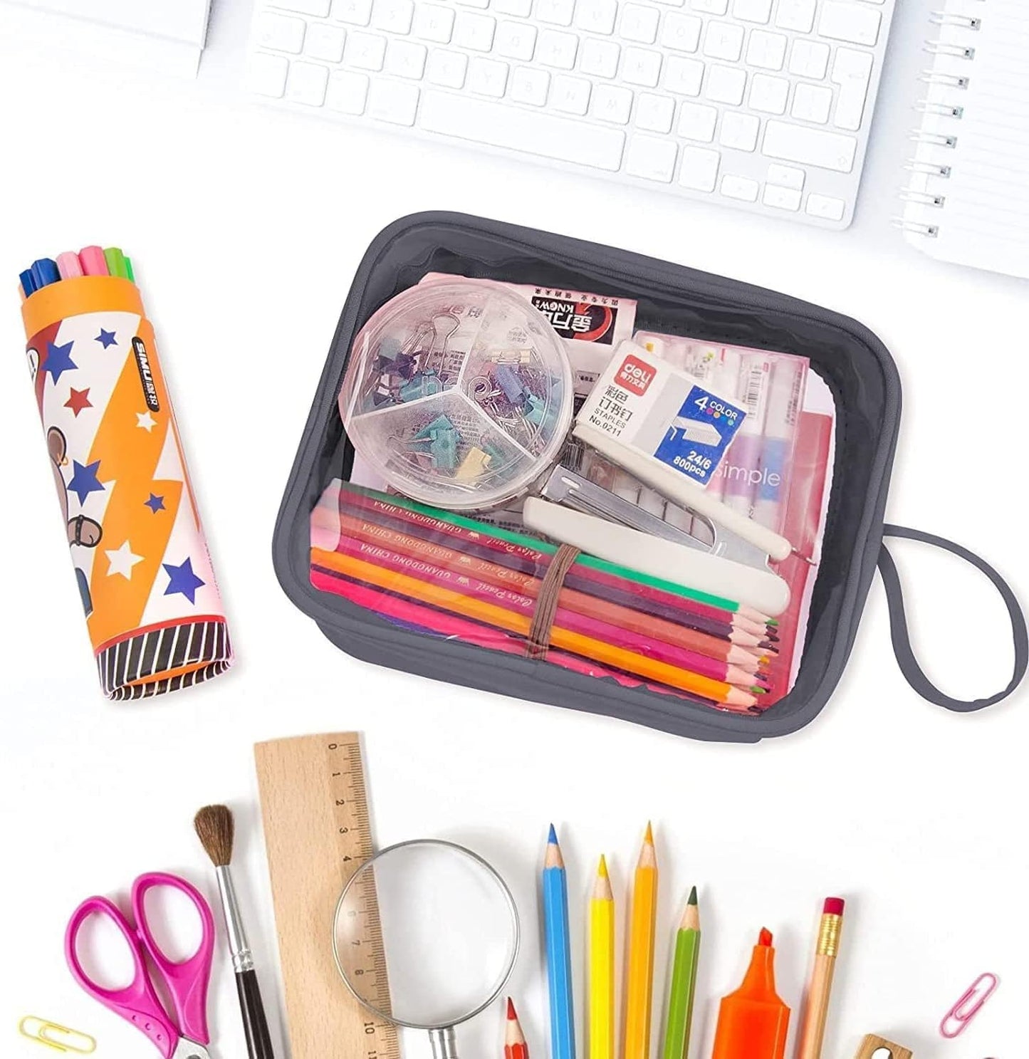 Estuche transparente 2uds para marcadores lápices niños