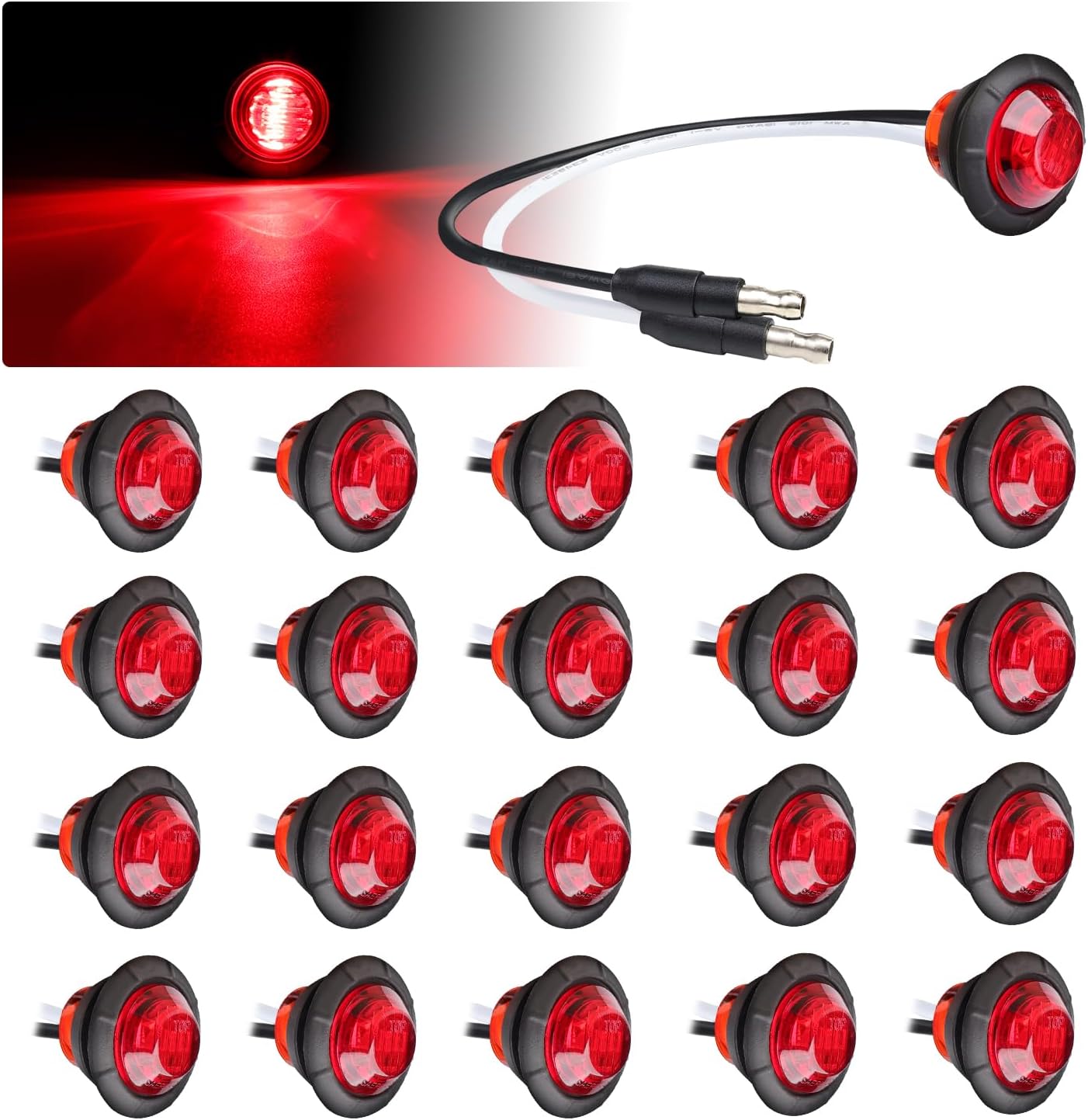 20 Luces LED Rojas Mini 3/4" Con Conector Para Camioneta