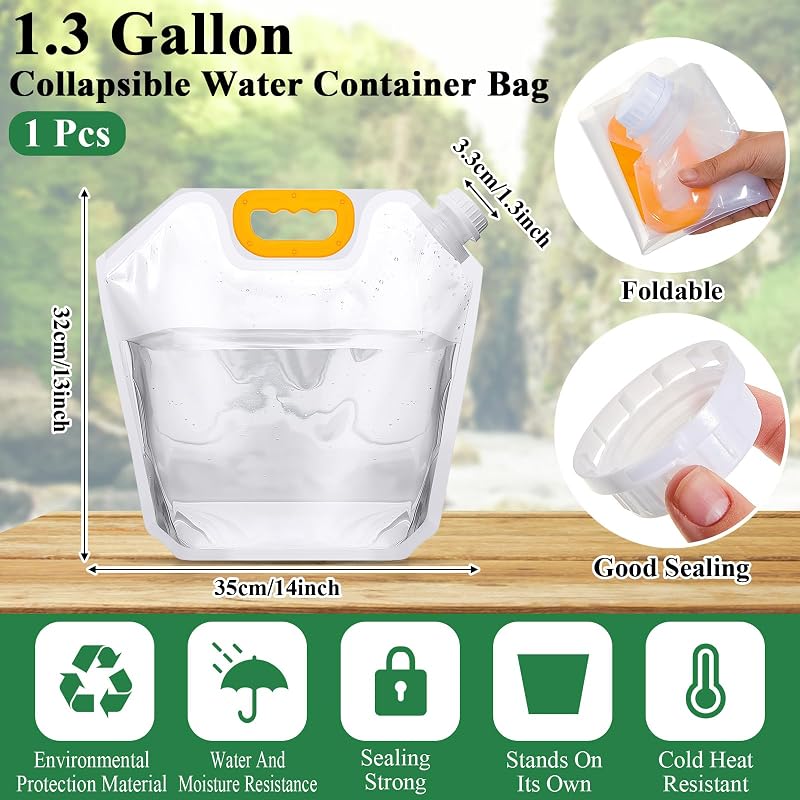 Bolsa agua plegable 1.3gal plástico para emergencias camping