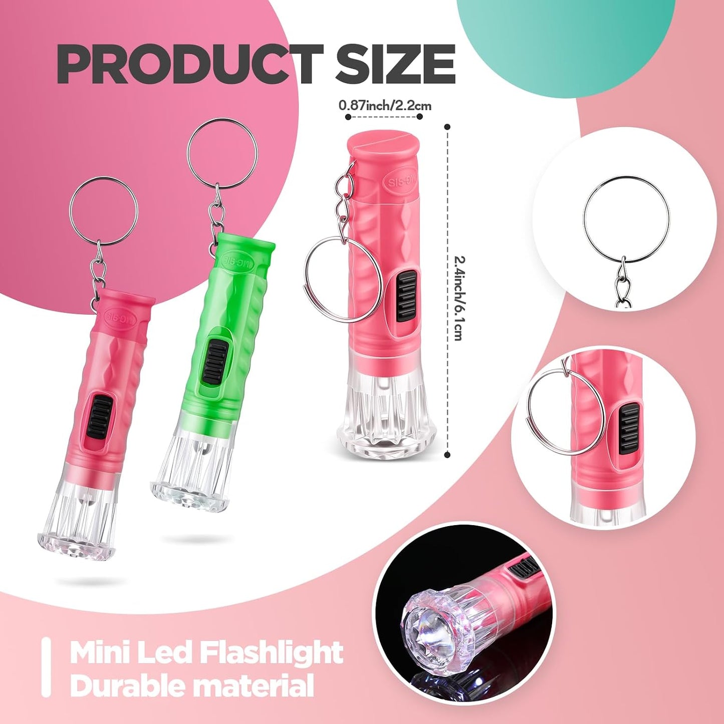 150 Linternas Led Portátiles Llaveros Plástico Rosa Verde