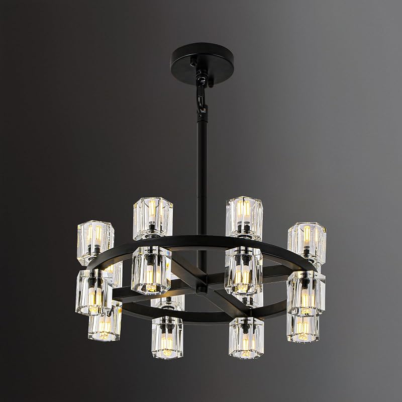 Candelabro rueda carro negro 16 luces sala comedor cristal