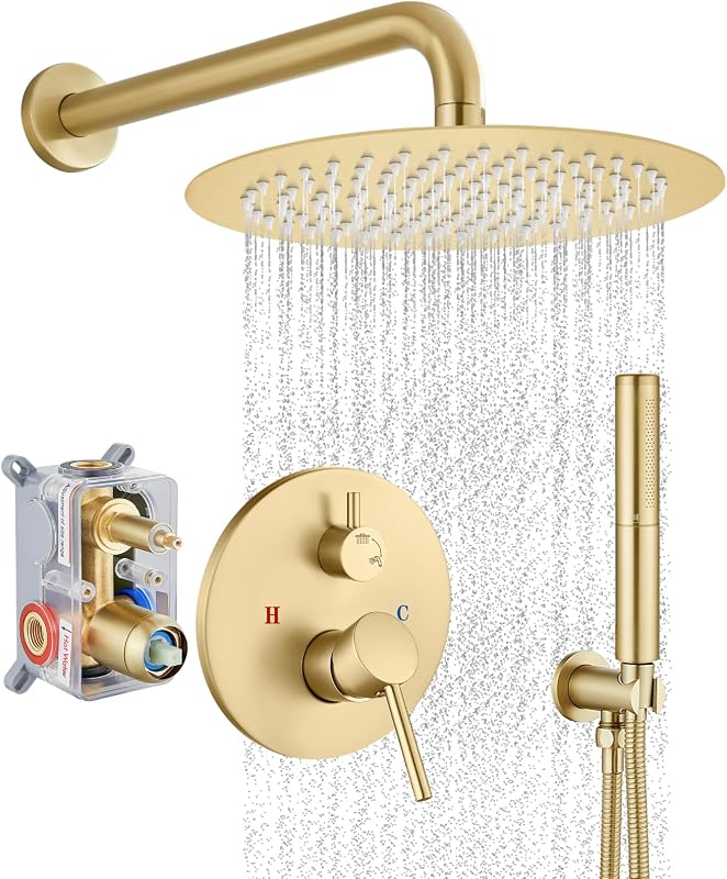 Set grifo ducha dorado cepillado 10" 2 funciones