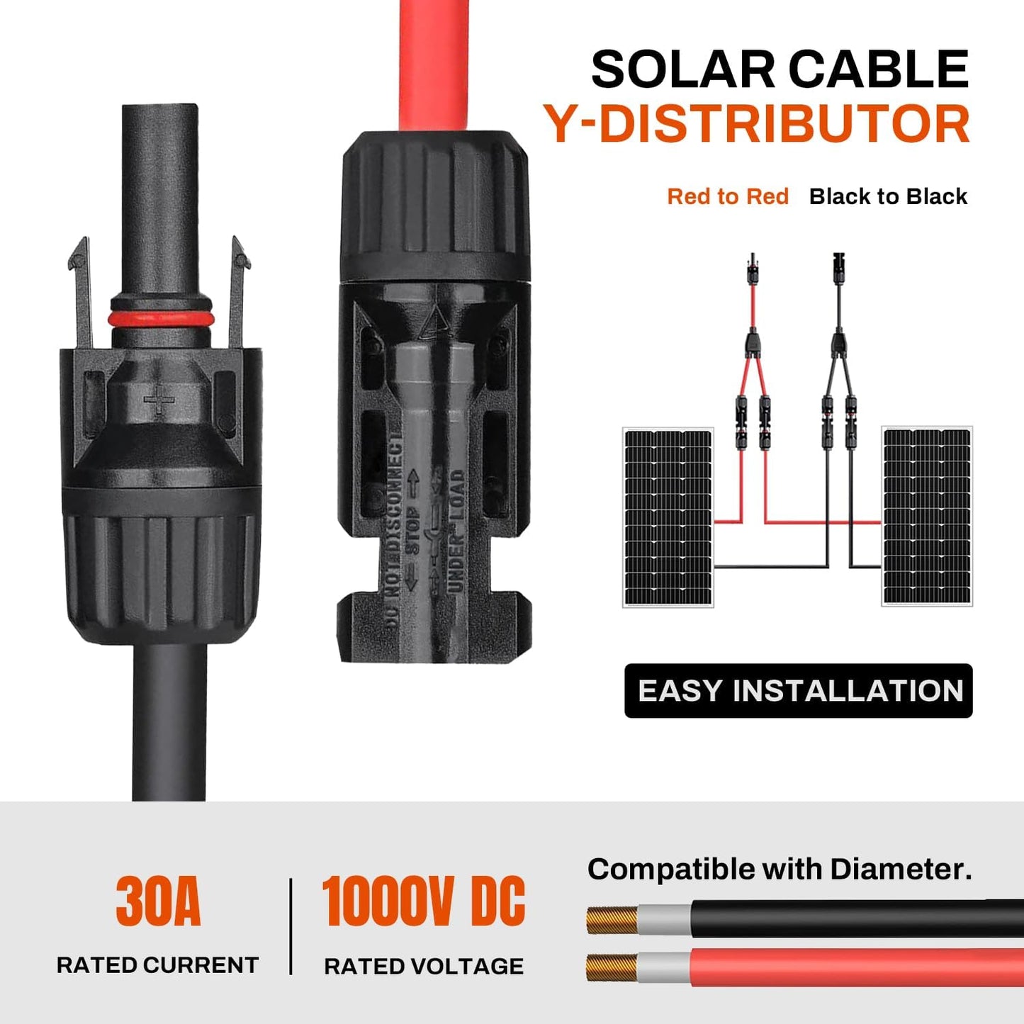 4 Conectores Solares en Y Cables MMF/FFM Panel Fotovoltaico