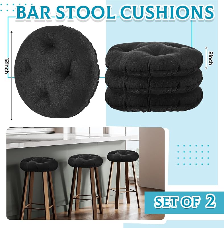 2 fundas taburete cojines redondos suaves 13pulg negro