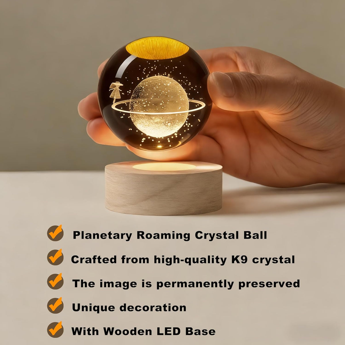 Luz nocturna bola cristal 3D niña estrellas USB regalo