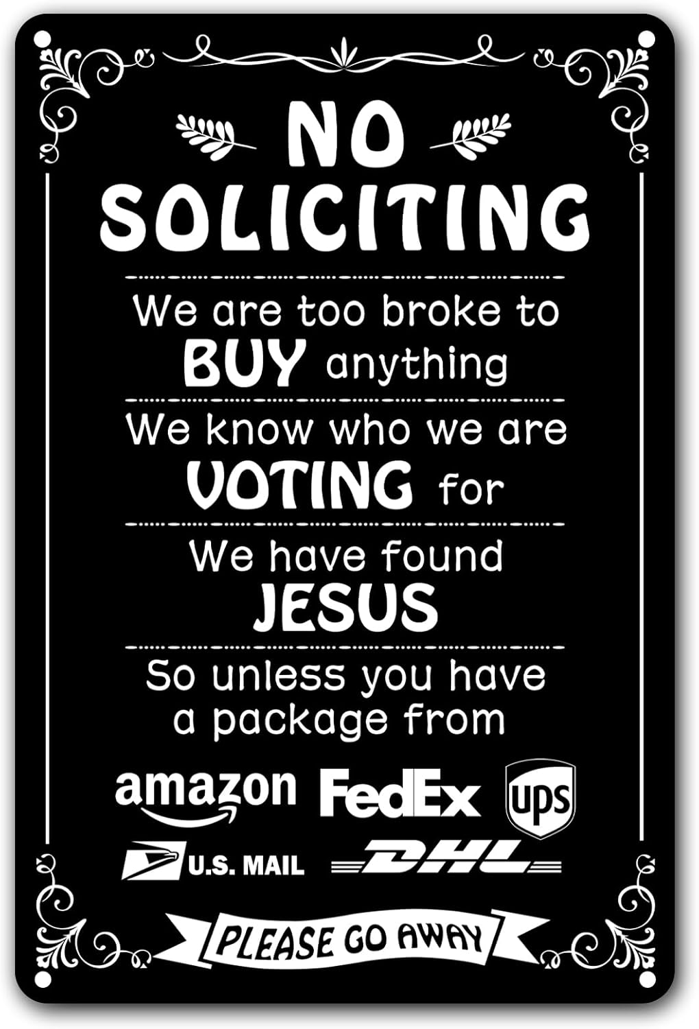 Letrero humor negro No Soliciting 20x30cm