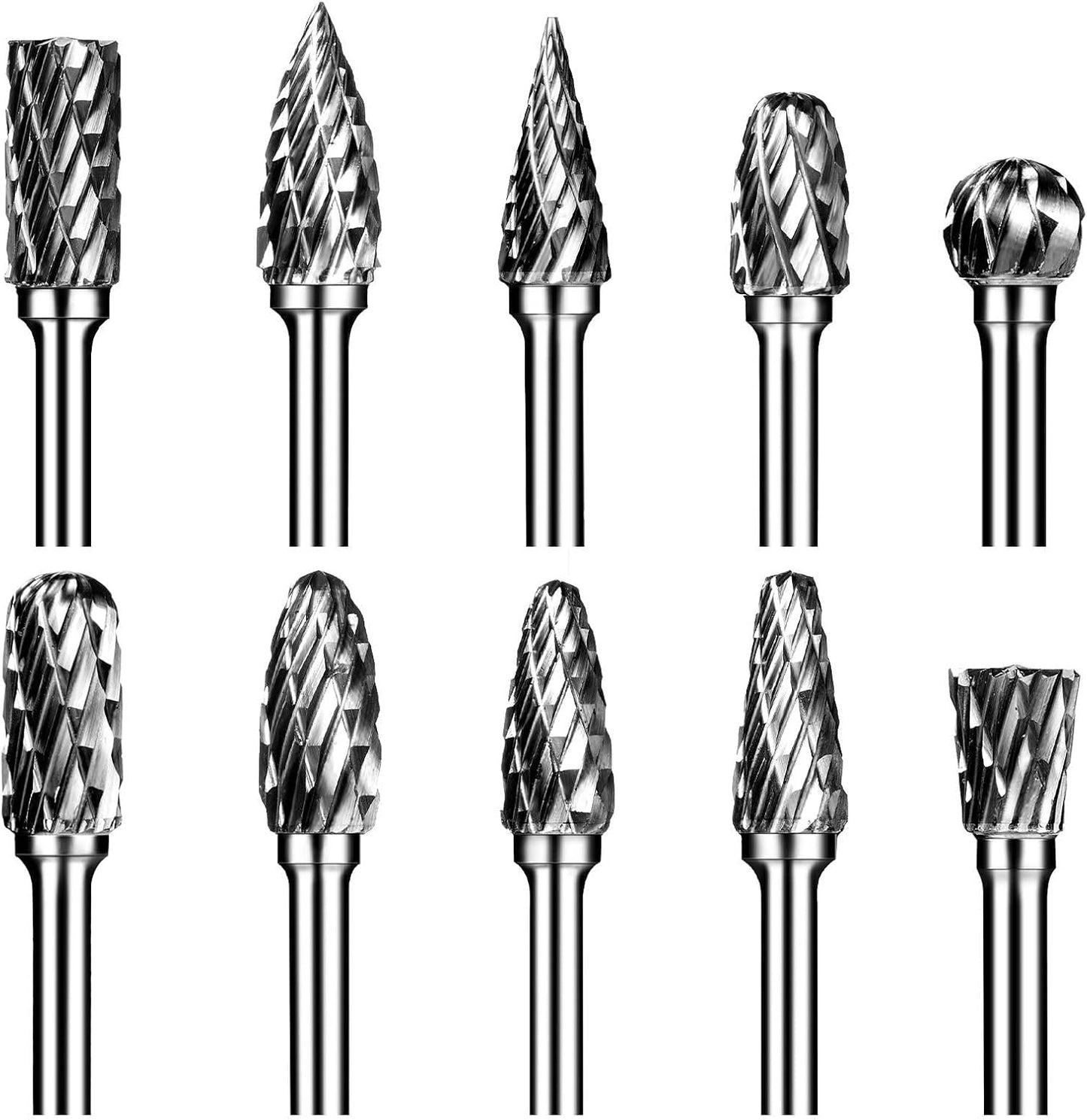 Juego 10 Pzas Fresas Carburo 1/8pulg Doble Corte para Dremel