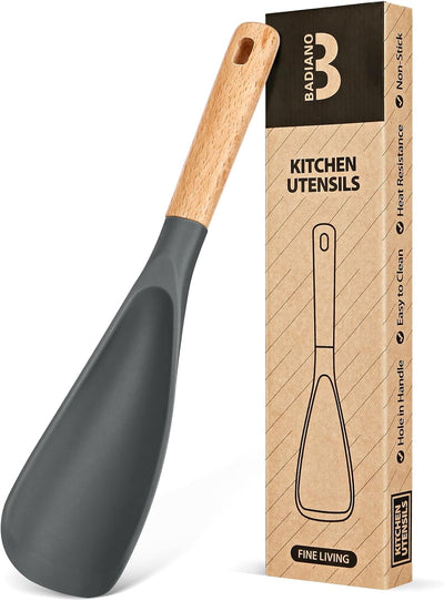 Cuchara silicona mate antiadherente con mango madera 11.4pulg gris